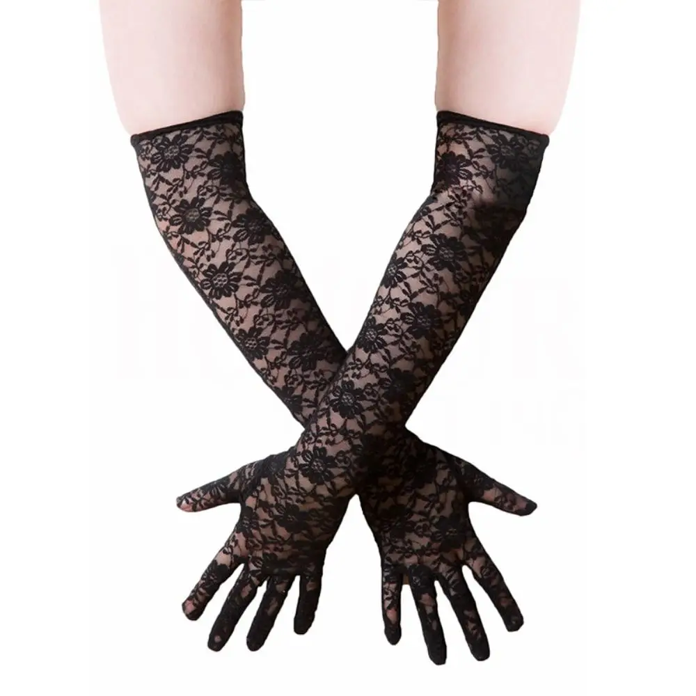 

Кружевные длинные черные перчатки солнцезащитные сетчатые прозрачные варежки для вождения с принтом роз ультратонкие солнцезащитные перчатки для улицы