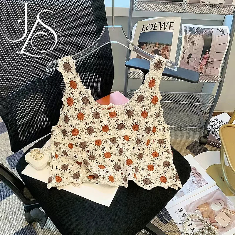 JANZHISAN женские майки с маргаритками летние вязаные повседневные милые пляжные