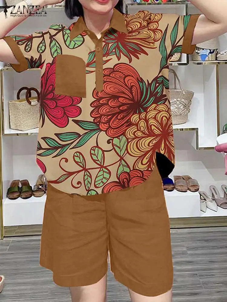 ZANZEA богемные короткие комплекты летние женские спортивные костюмы модные