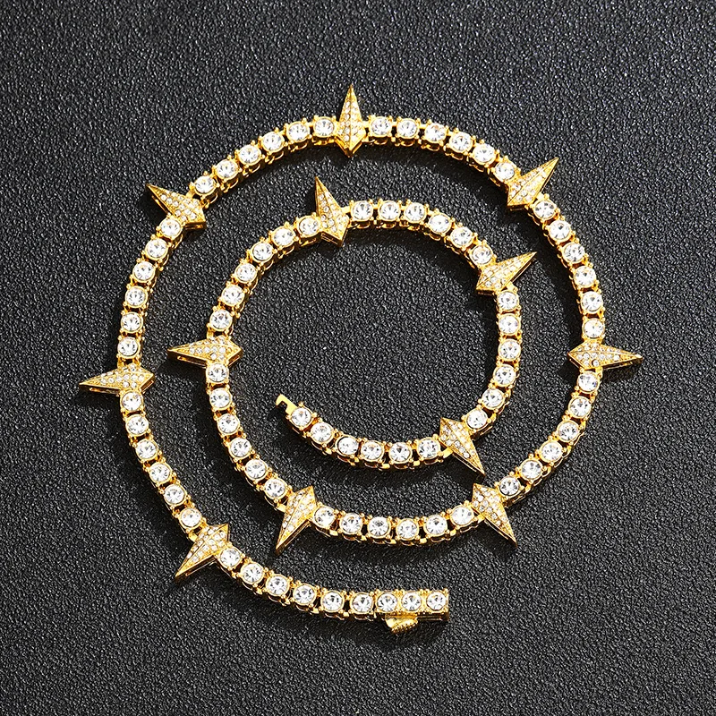 

Hip Hop Lightning Pendant Dark Purple lcedOut CZ Tennis Chain Necklace Black PantherRock Rivet Men Jewelry