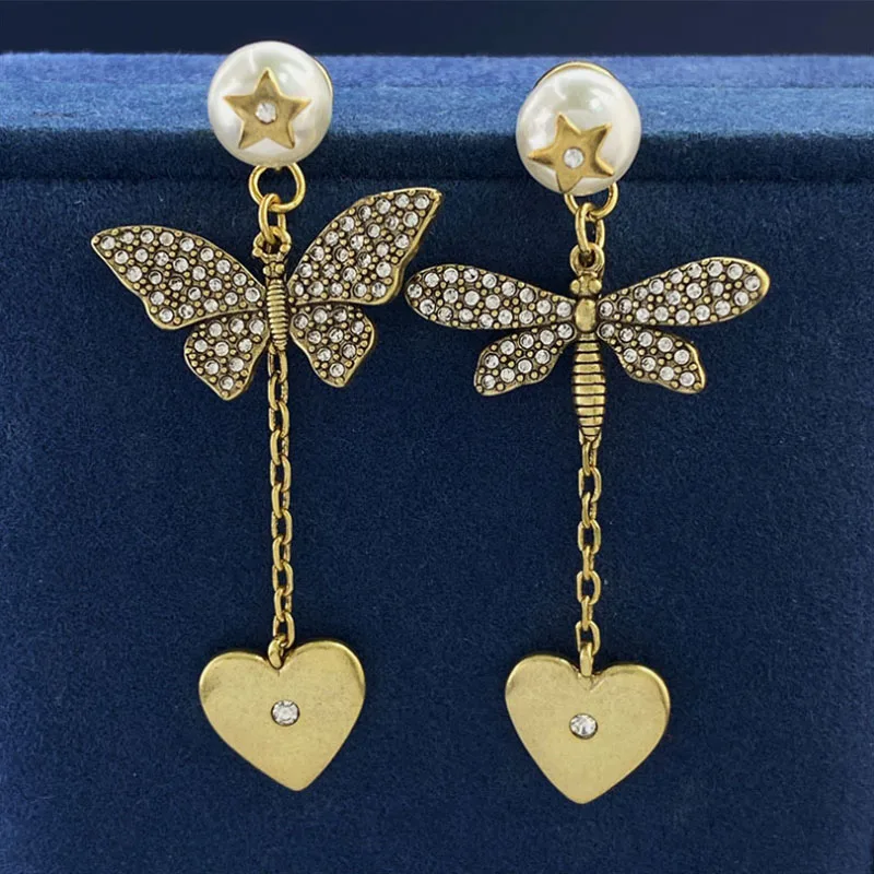 

Donia Jewelry Fashion New Heart Titanium Steel Micro-Inlaid AAA Zircon Butterfly Earrings Luxury Retro Accessories.