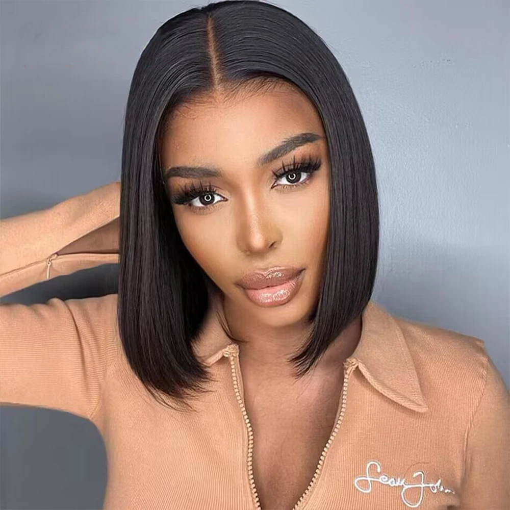 

Short Bob Wig Bone Straight Human Hair Wigs 13x4 Lace Frontal Wig Pre-Plucked Bleached Knots Short Bob Human Hair Wigs For Women