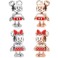 fit pandora charms bracelet cute red enamel minnie robot mickey beads diy jewelry for women disney mouse bangle accessories gift