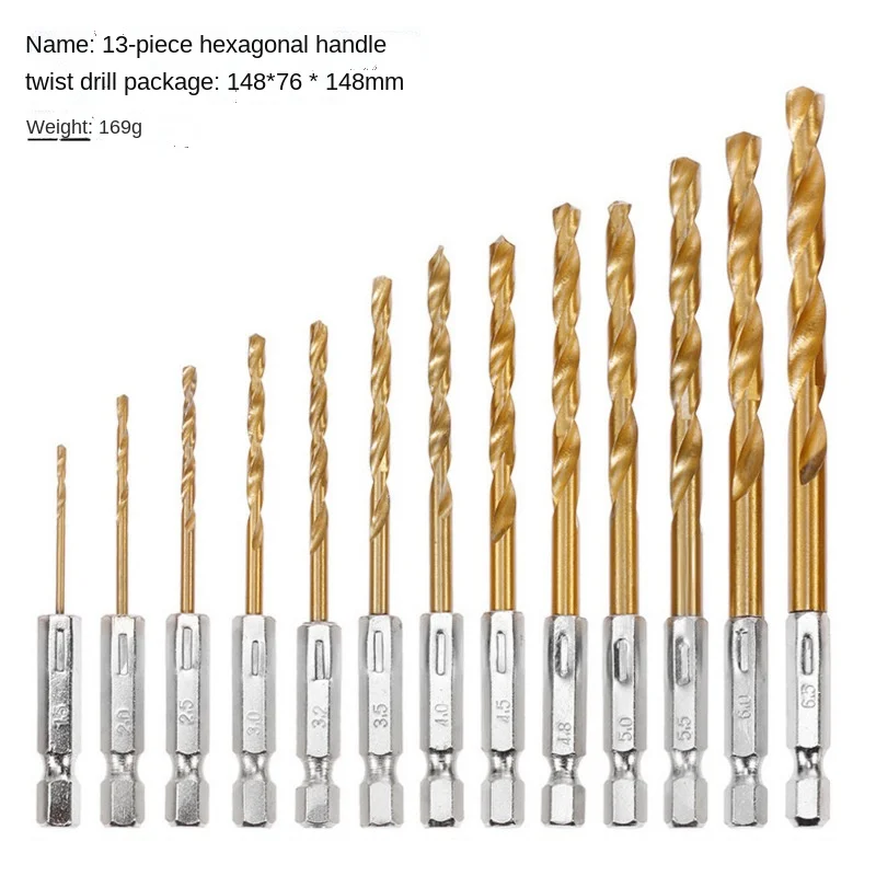 

13 Sets of Hexagonal Shank High-Speed Drill Bit Hexagon Screws Drill Bit Air Batch Twist Drill Titanium Plated