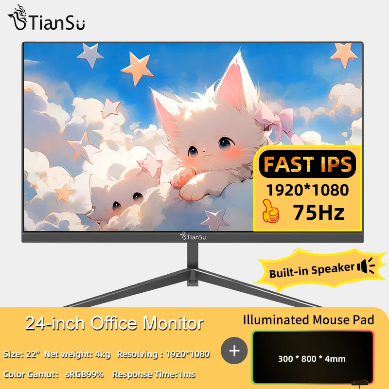 

Tiansu Computer Monitor 24 Inch 1920x1080P IPS HDMI FHD 144hz 16:9 Portable Pc Gamer Laptop Screen Extender Display Support VGA