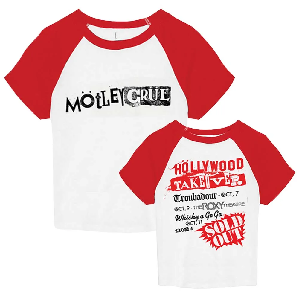 Фото Футболка Höllywood Takeöver Crop Raglan Tee Motley Crue MÖTLEY CRÜE с круглым вырезом, свободного кроя, летняя, унисекс, уличная одежда, с графическим принтом, мерч-топ №4