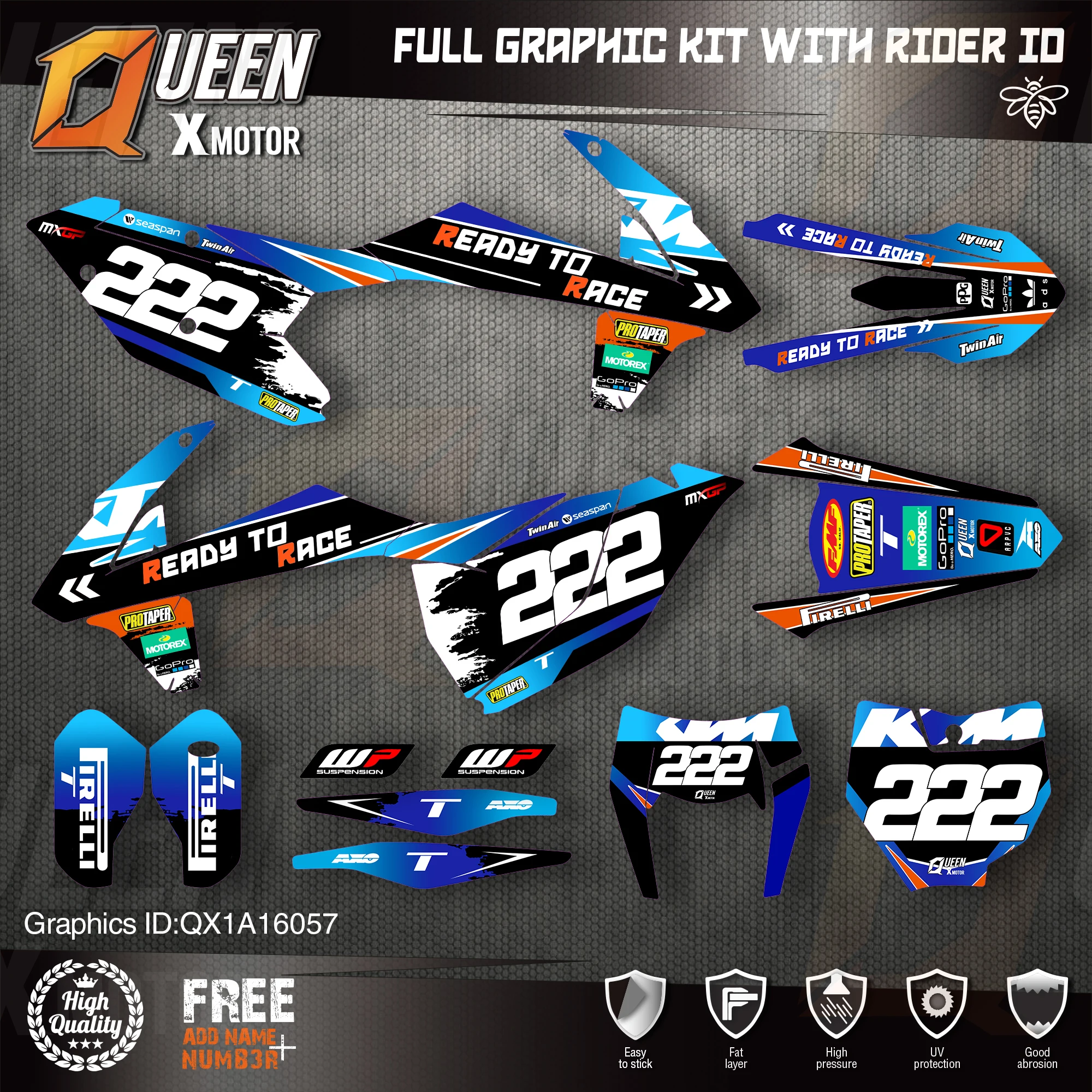 QUEEN X MOTOR Custom Team Graphics Decals Stickers Kit For KTM 2016 2017 2018 SX SXF , 2017 2018 2019 EXC XC-W EXC-F 057
