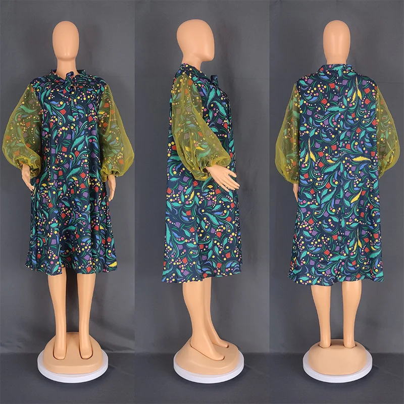 Women African Print Clothing Fashion Organza Puff Sleeves Dashiki Robe 2023 New Lantern Sleeve Beach Cardigan Femme Muslim Abaya
