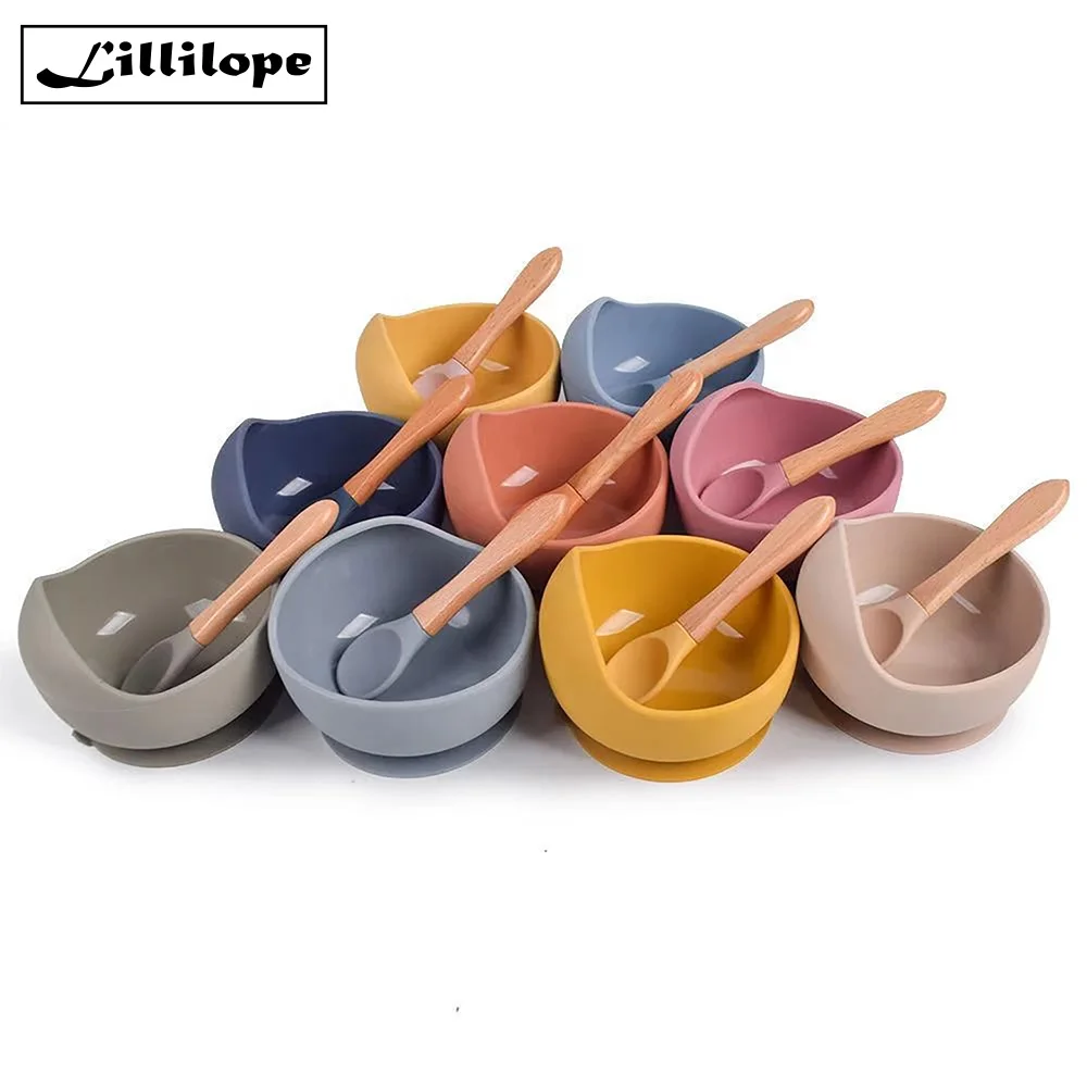 

Lillilopo Food Grade Baby Dinnerware Silicone Feeding Bowl Spoon Set