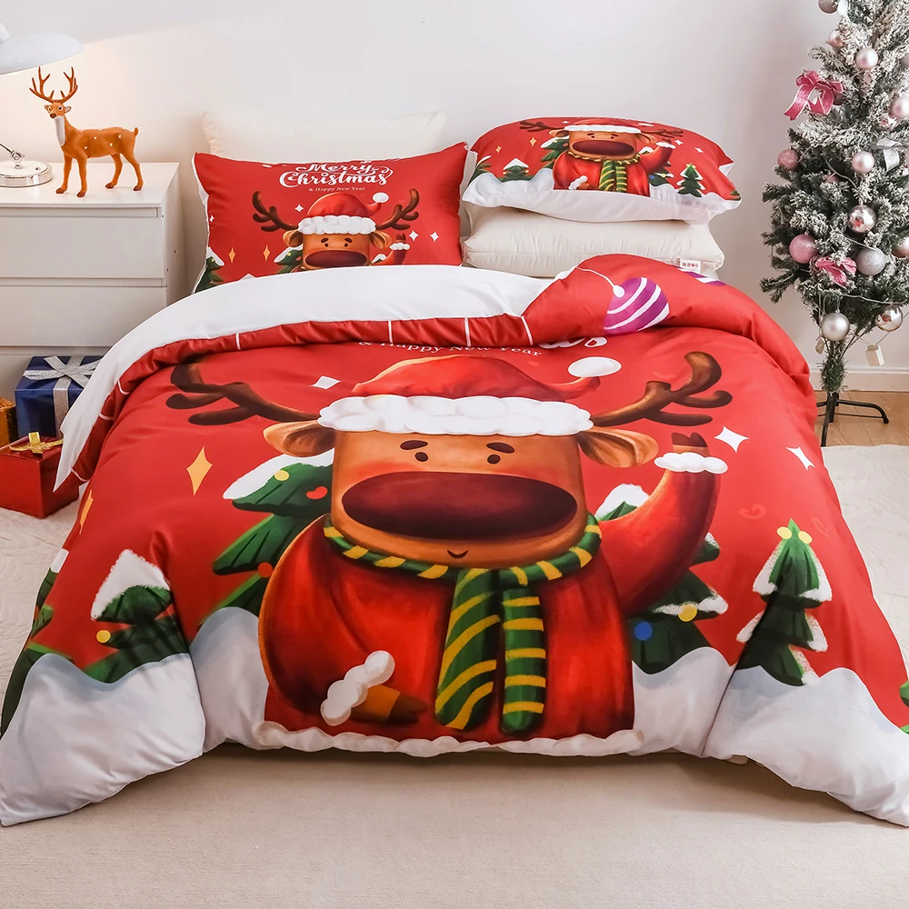 

Красные рождественские комплекты постельного белья, один размер, Детский комплект с пододеяльником и наволочкой, комплект постельного белья с Санта-Клаусом 220x240, домашний комплект одеял
