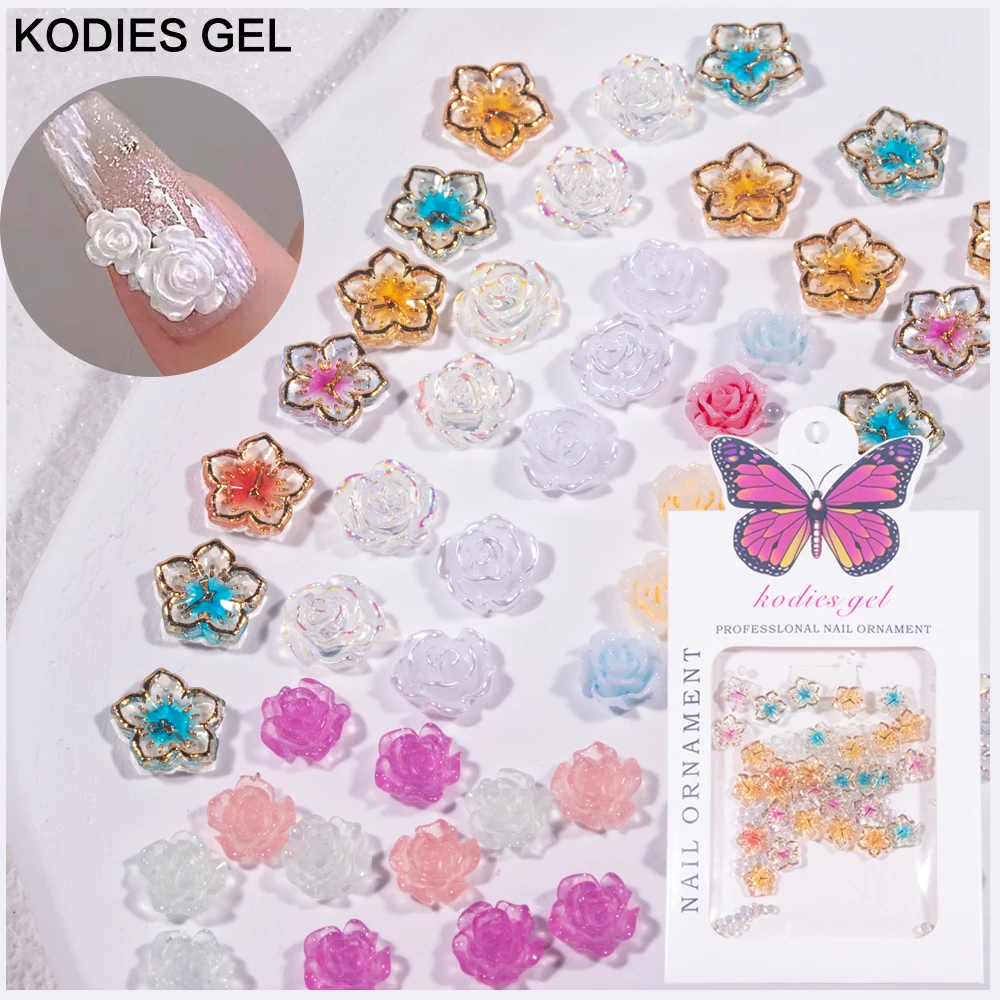 

Гель KODIES 30 шт. смешанные цветы аксессуары для ногтей амулеты Роза часы части Аврора жемчужные микро бусины белый кристалл цветочные украшения