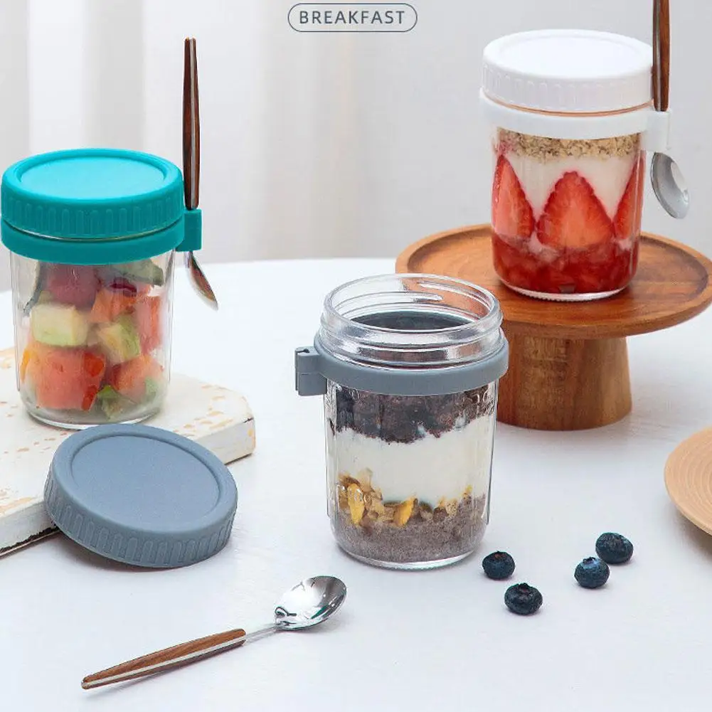 

Glass Sealed Breakfast Cups Portable Transparent Cups Mug With Lid And Spoon Personality Gift Household Breakfast Oat Cups