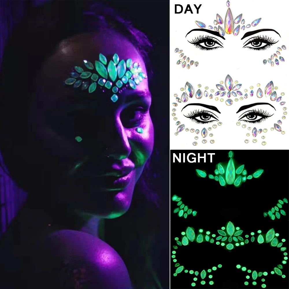 

Halloween Face Decoration Tattoo Crystal Diamond Eyebrow Luminous Rhinestone Sticker Masquerade Bar Party Glowing Face Sticker