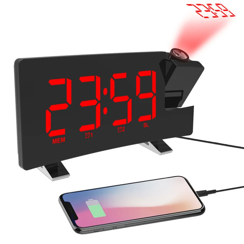 FM Radio Smart Clock with Projection LED Digital Alarm Watch Table Electronic Desk Wake Up Time Snooze |