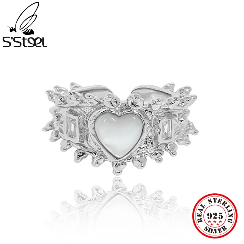 

S'STEEL 925 Sterling Silver Shell Heart Rings Gifts For Women Design Vintage Dating Ring Trends 2022 Accessories Fashion Jewelry