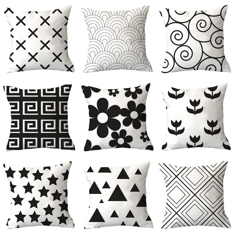 

45X45CM Black White Waist Pillows Case Modern Nordic Geometric Print Cushion Cover Livingroom Sofa Bed Home Decorative