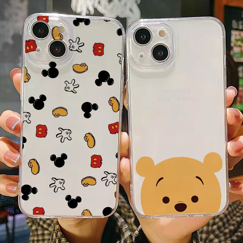 

USA Cute Mickey Mouse Luxury Ultra Thin Clear Phone Case For Apple iPhone 11 12 13 Pro Max Mini X XR XS Max SE 6 6s 7 8 Plus