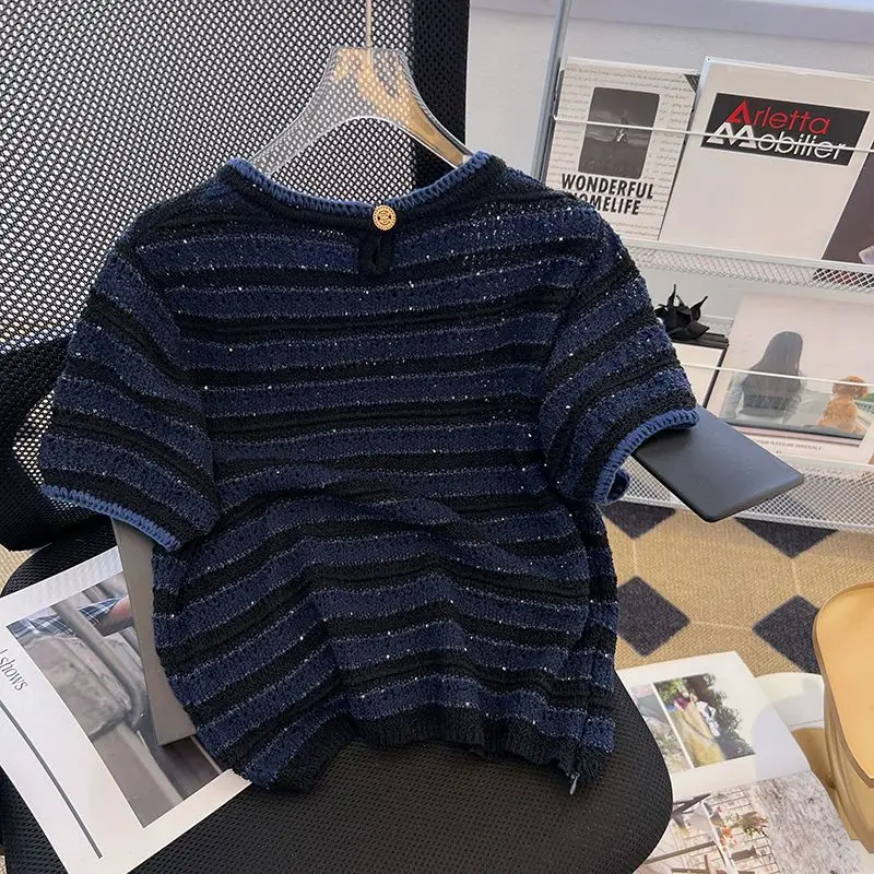

Sweatshirt Heavy handmade crocheted unique top Light luxury short-sleeved shirt women clothes tops t shirt women