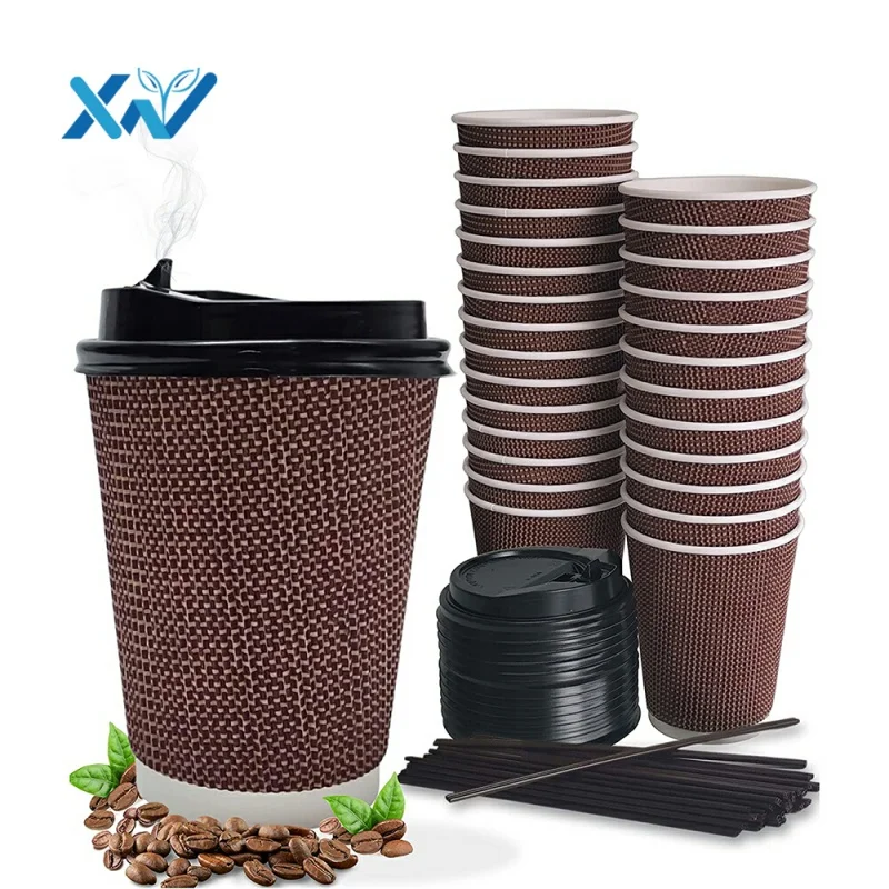 

Wholesale eco friendly disposable ripple wall coffee paper cup with lid