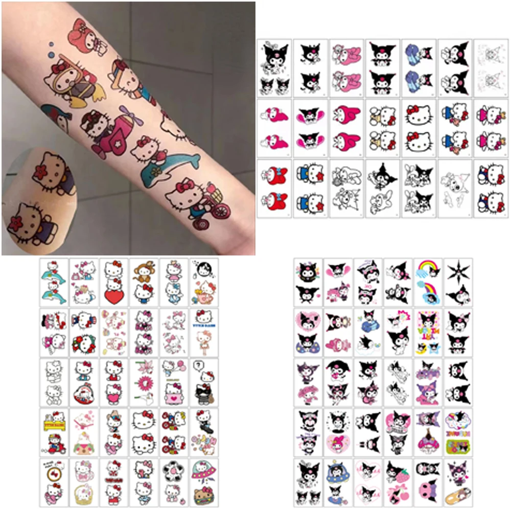 

21/30pcs Cartoon Temporary Tattoo Stickers Sanrio Hello Kitty Kawaii Waterproof Colourful Anime Fake Tatto DIY Arms Body Sticker