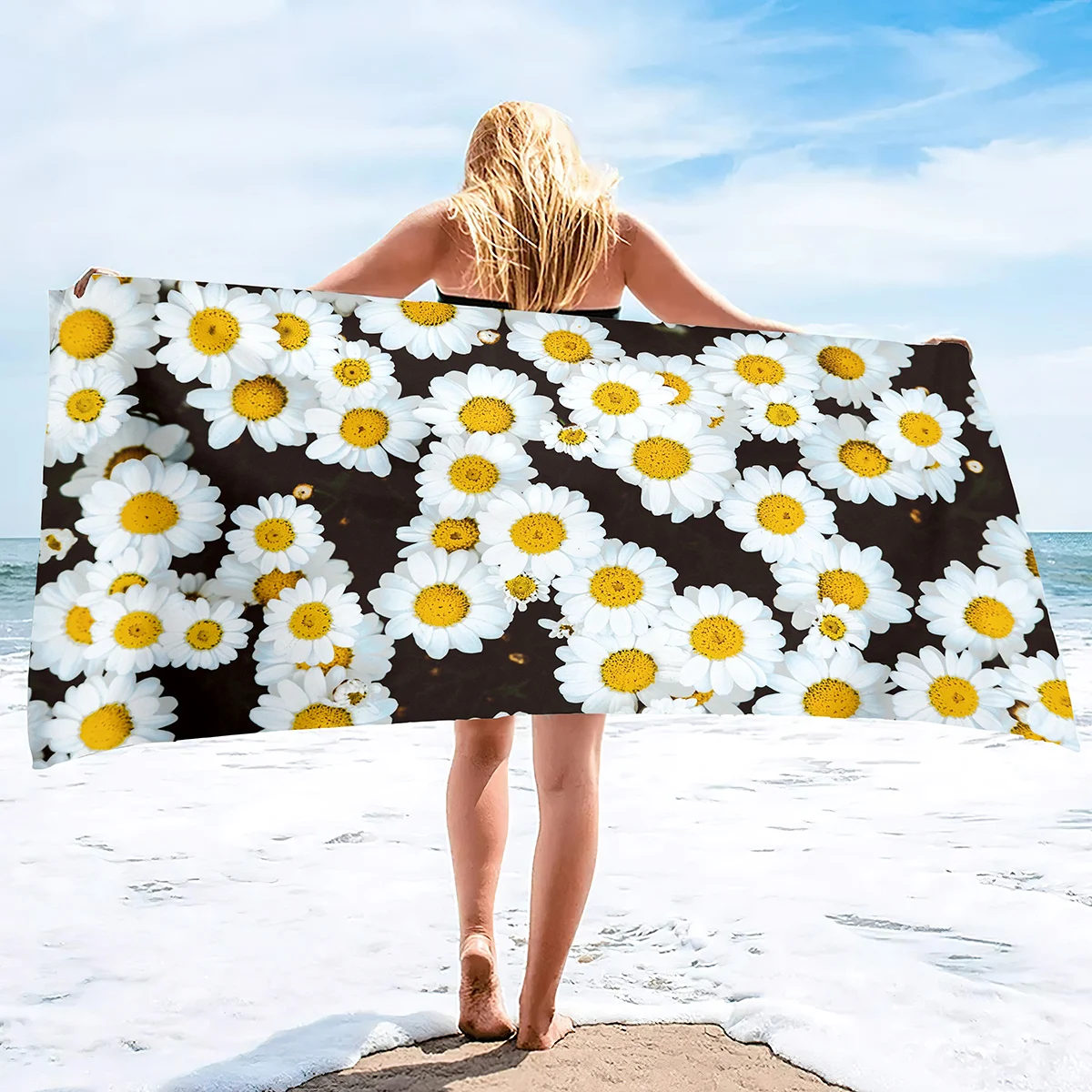 

Beach Towel Oversized, White Daisy Bathroom Towel for Women Men, Super Soft Water Absorbent Sandless Bath Towel for Traveling