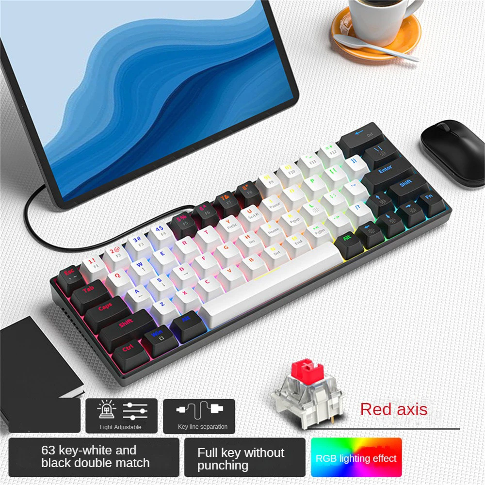 

USB Mini Wired Mechanical Gaming RGB Keyboard Red Switch 63 Key Gamer KeyboardsFor Computer PC Laptop Wired Keyboards
