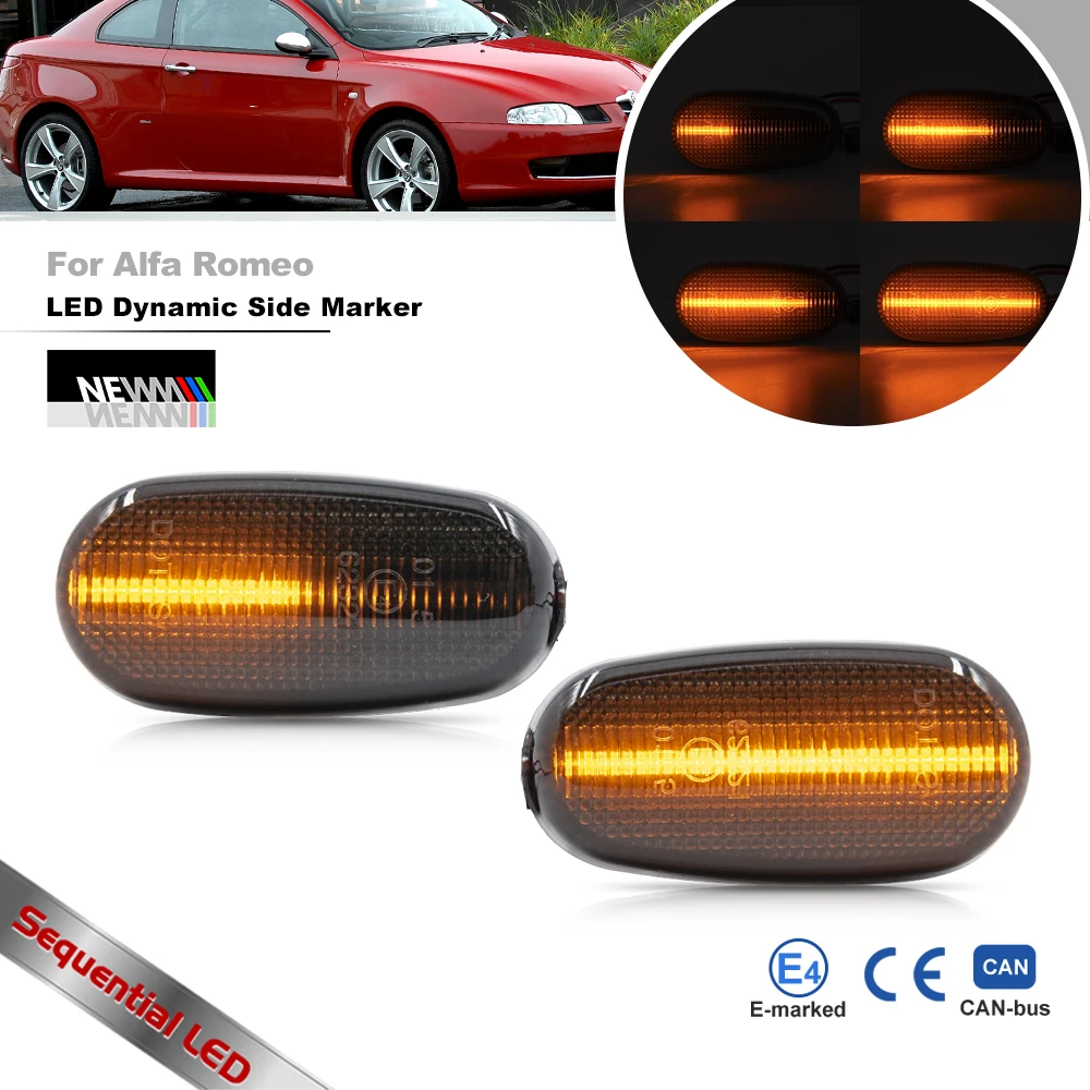 

2x Smoked Dynamic Canbus Led Side Marker For Alfa Romeo 147 GT Mito For Fiat Bravo II No Flicker Turn Signals Fender Blinkers
