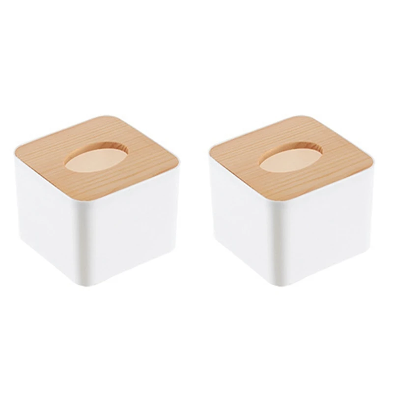 

2X Square Tissue Box Tissue Box With Wooden Lid Household Removable Mini Wooden Tissue Box