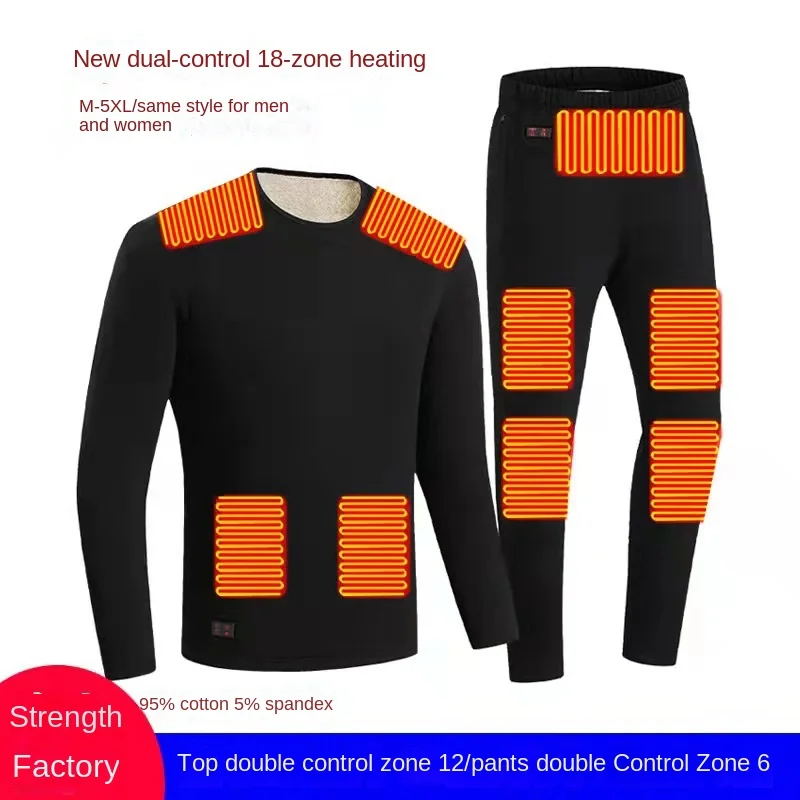 18 zone intelligent heating plush thermal underwear suit for winter men and women's USB charging heating clothes and trousers