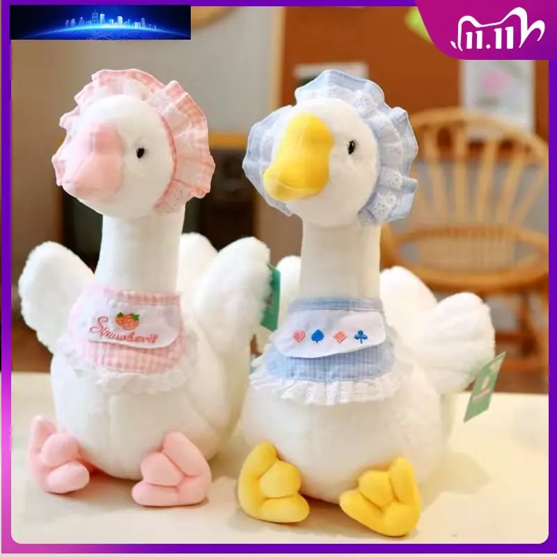 

Hat Maid Dress Up White Goose Snuggly Sitting Plush Toy Huggable Pillow Stuffed Giant Duck Cuddly Swan for Kids Birthday Gift
