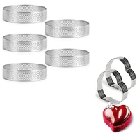 5 pack tart ring round mold with 2 pack heart shaped tart ring for baking heat resistant perforated cake mousse ring