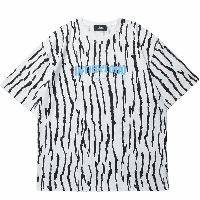 

2021 Summer Men's Streetwear Zebra Striped T-shirt Hip Hop Letter Printing Harajuku T-shirt Short Sleeve T-shirt Casual