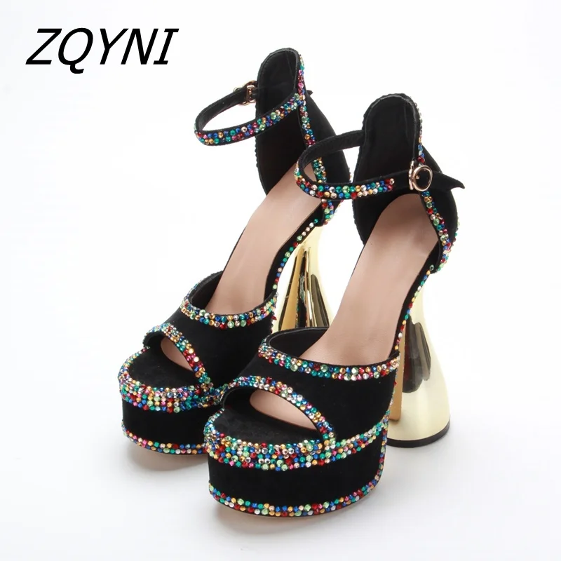 

Large women's waterproof platform special-shaped high-heeled sandals all hand inlaid diamond Party Wedding Department 2022 33-43