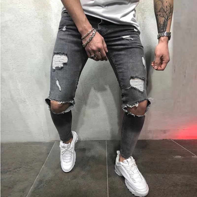 Mens Skinny Ripped Denim Trousers Biker High Quality Male Slim Casual Pants Hip Hop Jogging jean homme Fashion Jeans For Men