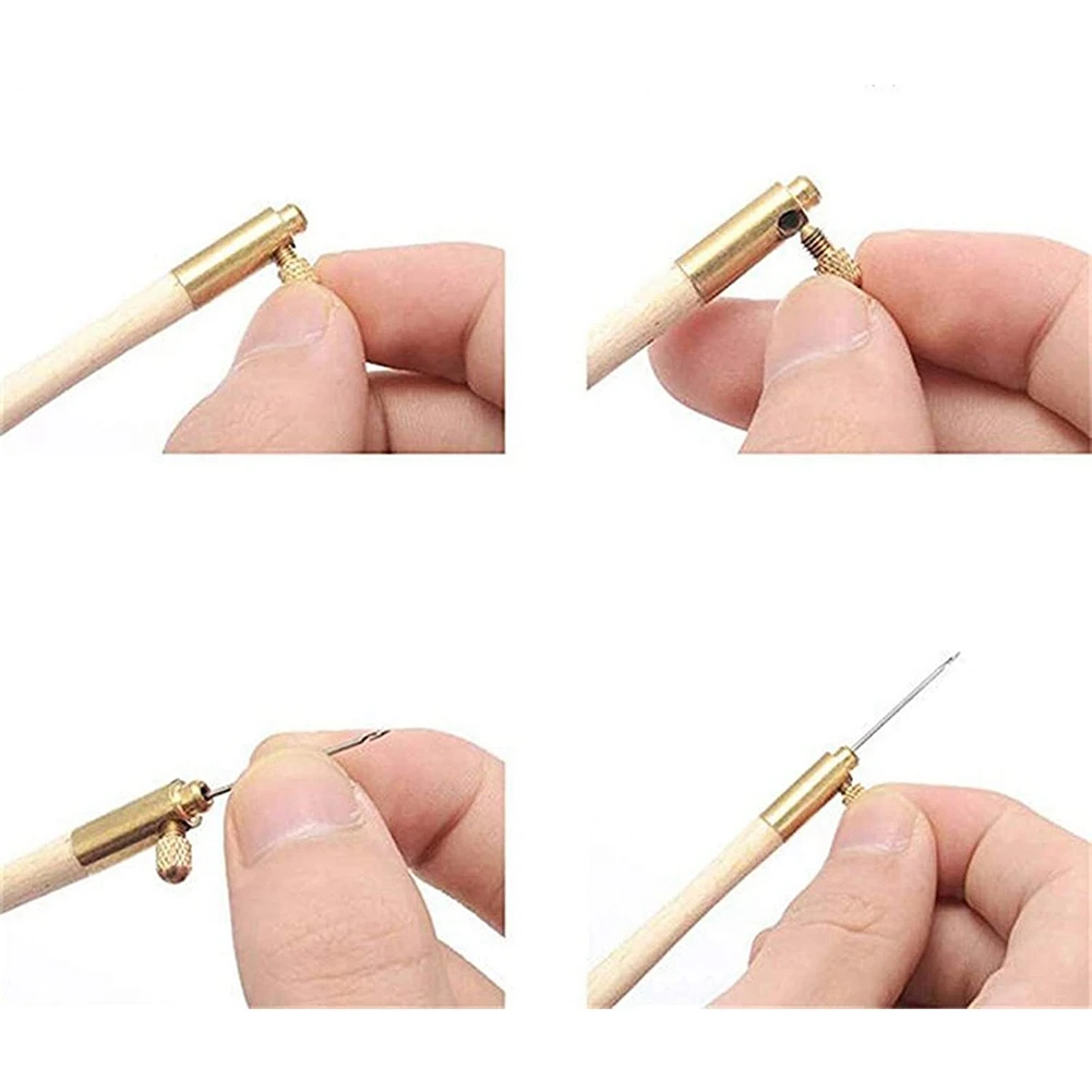 Крючки для вышивки 3 шт. с 9 иглами деревянной ручкой