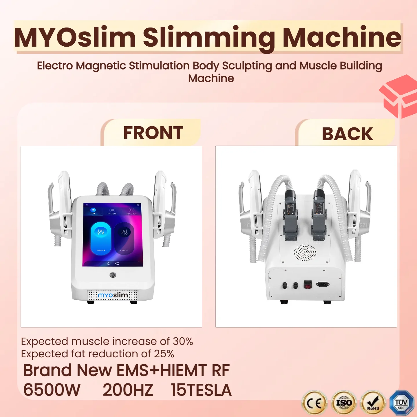 Фото MYOslim RF Neo машина для похудения и скульптуры тела EMS для наращивания мышц 200 Гц 6500 Вт для похудения 2/4/5 ручек для салона №1