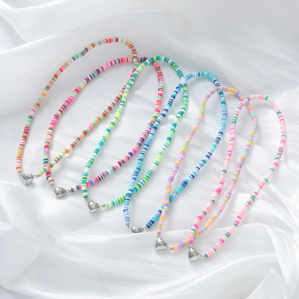

Natural Shell Beads Necklace Korean Fashion Heart Boho Polymer Clay Choker Colorful Pendant Summer Neck Handmade Female Jewelry