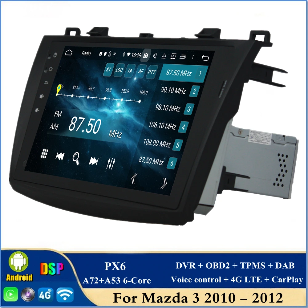 

CarPlay и Android Авто PX6 Android 12 автомобильный радиоприемник DVD Bluetooth 5,0 WIFI для Mazda 3 2010 2011 2012 GPS навигатор плеер