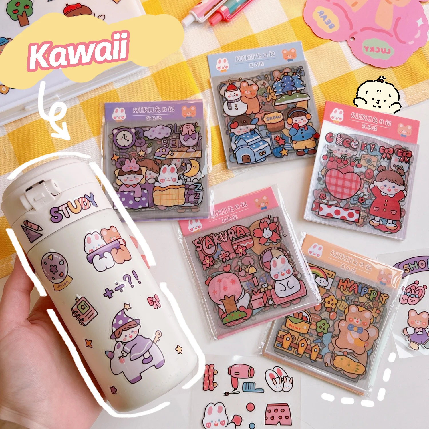 20 Sheets/Pack Kawaii Cute Cartoon Stickers Stationery Journal Decorative Small Pattern Journaling Stationery Art Supplies