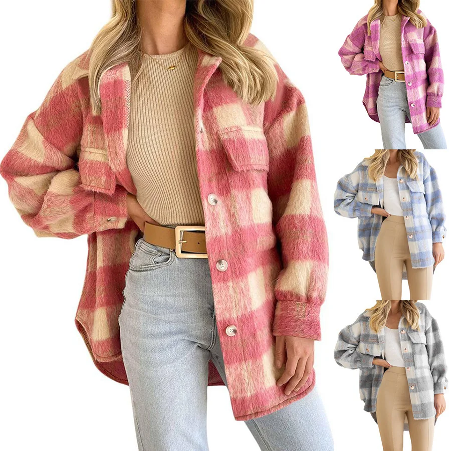

Plaid Trench Coat 2022 Autumn and Winter New Women's Mohair Woolen Thick