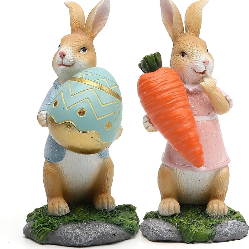 

Cross-border hot selling new Easter decoration carrot resin rabbit figurine desktop resin handicraft ornaments