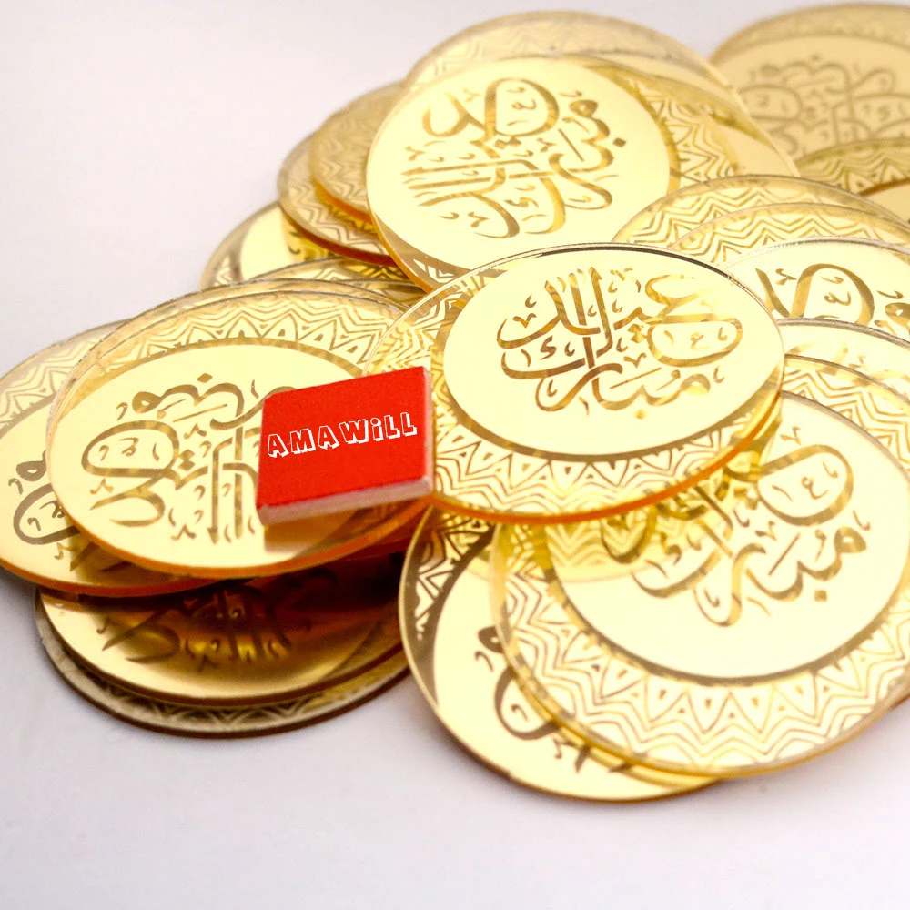 

10pcs Eid al-Fitr Acrylic Cupcake Topper Circle Ramadan Kareem Cake Topper Islamic Muslim Festival Party Cake DIY Decorations