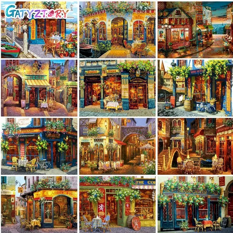 

GATYZTORY Paint By Number Street Scene Drawing On Canvas Gift DIY Pictures By Numbers Kits Hand Painted Painting Art Home Decor
