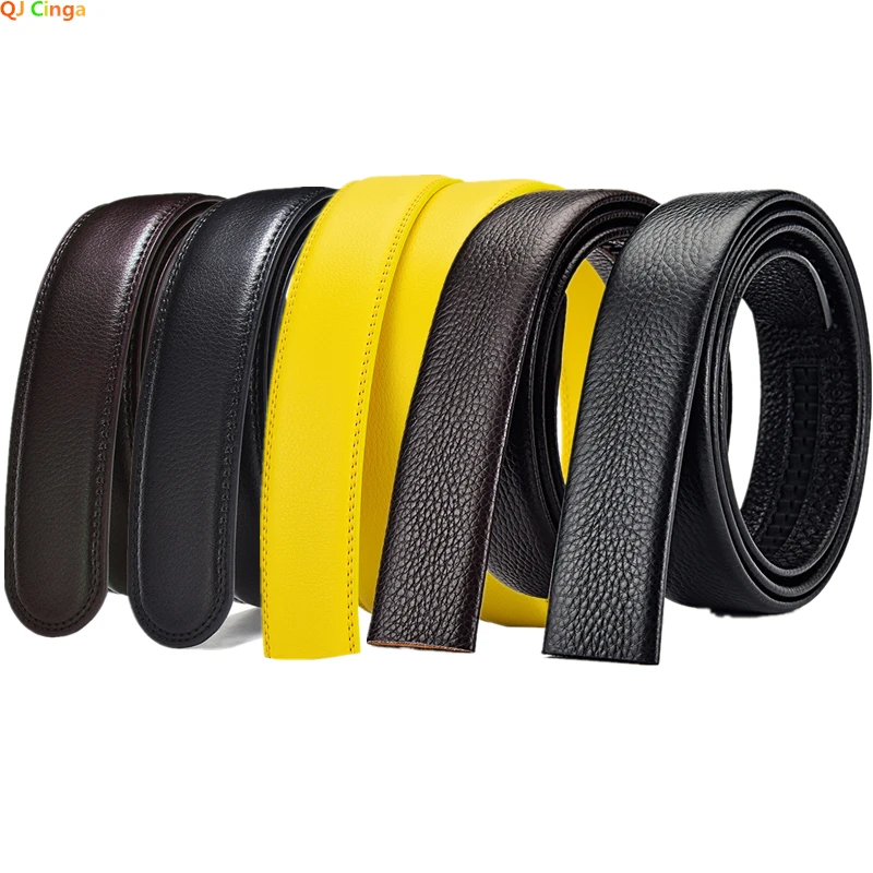1Pc Lichee Pattern Men's Automatic Buckle Belts No Buckle Belt Men High Quality Belt Male Leather Strap Jeans 3.5cm Belts Yellow