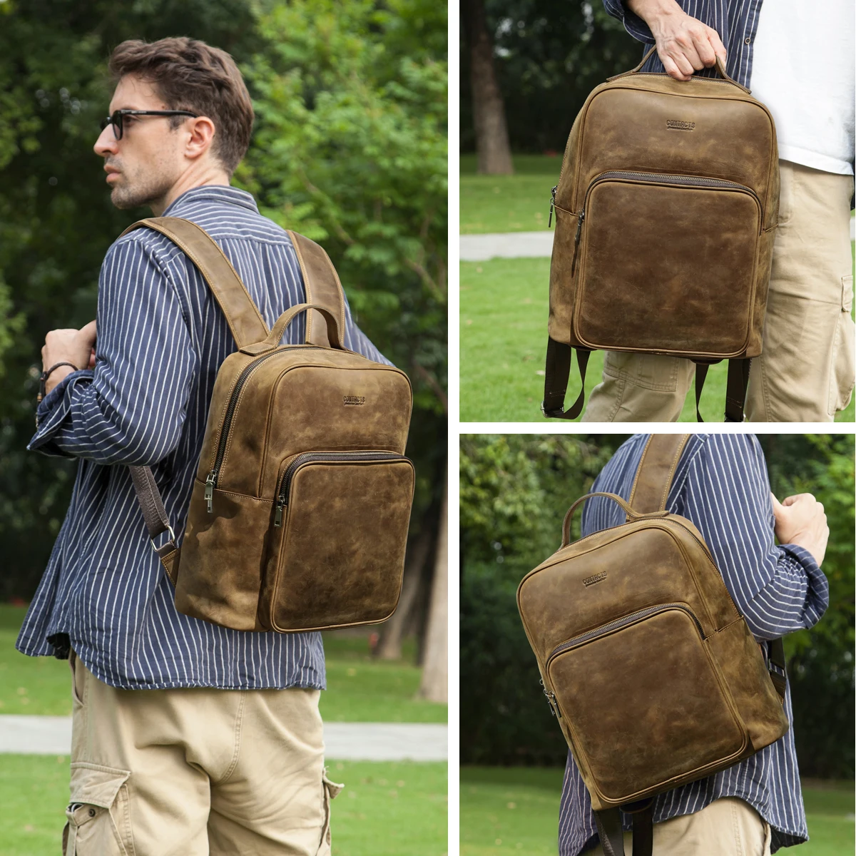 Men's Genuine Leather Business Outdoor Travel Backpack Cowhide Large Capacity Multifunction Fashion Trend Computer Bag