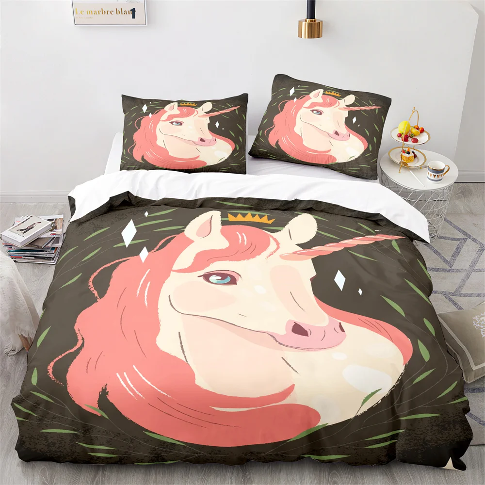 

Unicorn Duvet Cover Pink Cartoon Unicorn Animals Romantic Theme Polyester Valentine's Day Gift for Children Girls Boy Room Decor