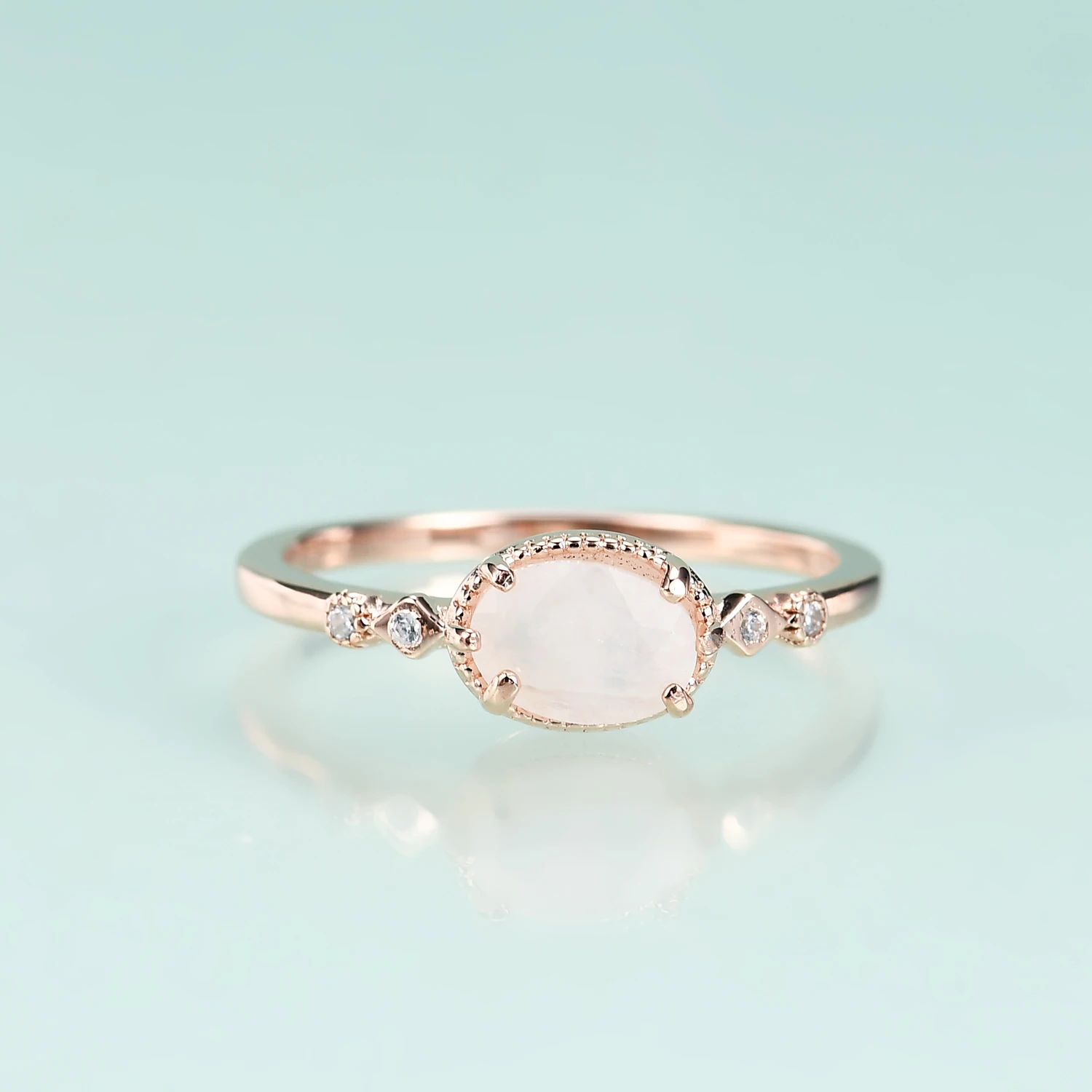 

Gem's Beauty Rose Gold Filled Milky Blue Moonstone Rings For Women Modern Luxury Style 925 Sterling Silver Fine Jewelry Rings