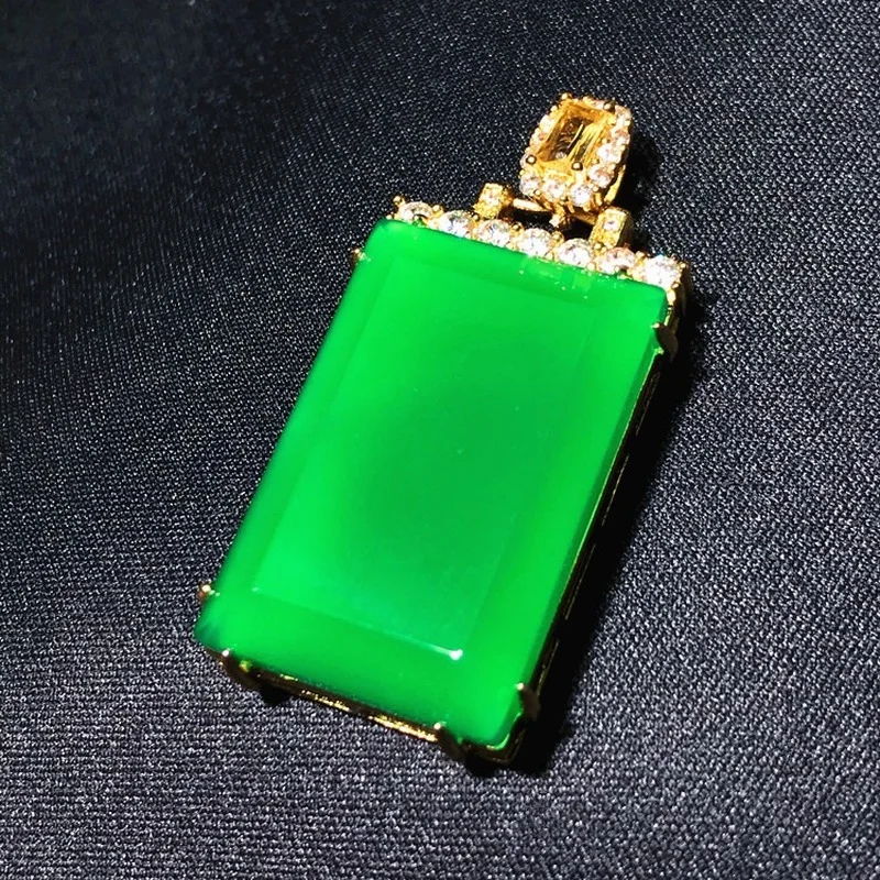 New High Ice Green Chalcedony Square Brand Pendant Agate Brand Pendant Women's Popular Fashion Jewelry