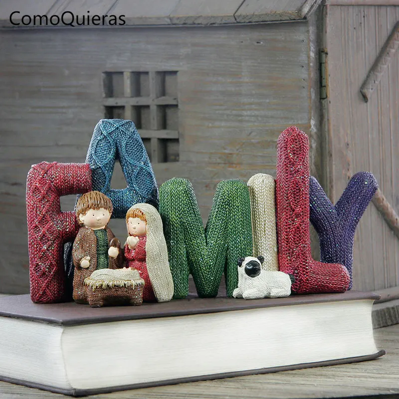 

LOVE/FAMILY Christian Jesus Manger English Alphabet Ornaments Resin Crafts Nordic Home Decor Desktop Decorations Holiday Gifts