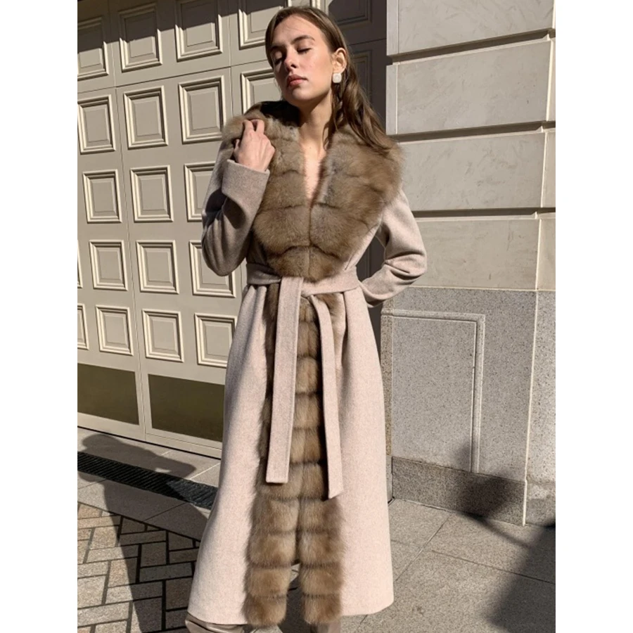 

Best Selling Fur Coat Women Natural Fur Jacket Wool Blend Overcoat Autumn Cardigan Fashion